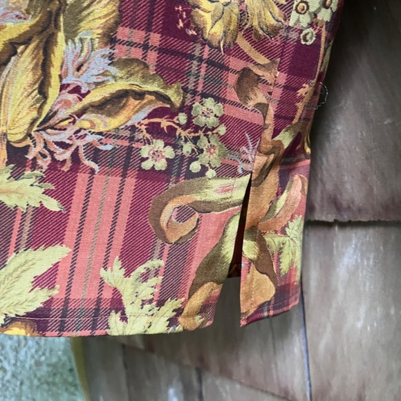 JAEGER Vintage Grate Britain 💯 Wool Brown Checked Floral Shirt Blouse Button Up - Picture 9 of 14